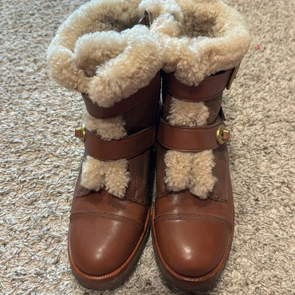 Coach Preston Leather and Sherling Booties 8 - Picture 3 of 9